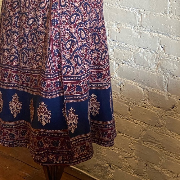 SOLD Vintage Indian Skirt Wrap Block Print Prairie Hippie Boho Cottagecore - Picture 4 of 5
